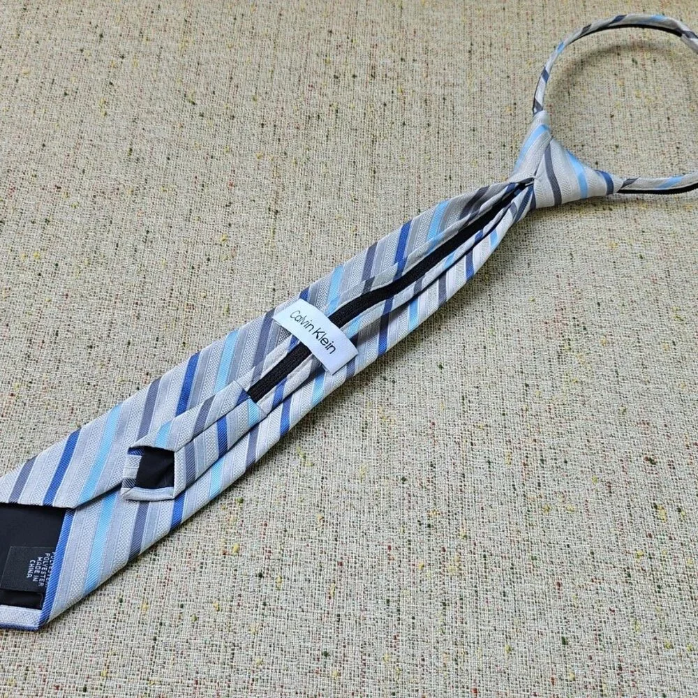 Calvin Klein Kids Boys Tie Pre Tied Zipper Tie Multi Color Striped Necktie Adjus